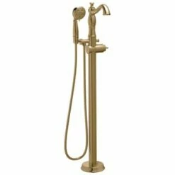 Cheapest 😀 Delta Faucet Cassidy™ Single Handle Floor Mount Filler in Brilliance® Champagne Bronze 🔔