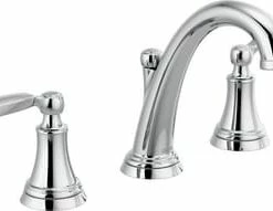 New ❤️ Delta Faucet Woodhurst™ Two Handle Widespread Bathroom Sink Faucet with Metal Pop-Up Drain in Polished Chrome 🥰