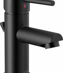 Promo ⌛ Delta Faucet Modern Single Handle Monoblock Bathroom Sink Faucet in Matte Black 🛒
