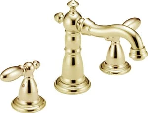 Promo 🛒 Delta Faucet Victorian® Two Handle Widespread Bathroom Sink Faucet with Pop-Up Drain Assembly in Brilliance® Polished Brass 👍