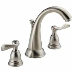 Budget 🥰 Delta Faucet Windemere® Two Handle Widespread Bathroom Sink Faucet with Pop-Up Drain Assembly in Brilliance Stainless 😀