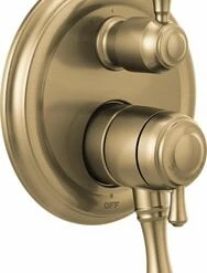 Best deal 😍 Delta Faucet Monitor® 17 Series Three Handle Multi Function Bathtub & Shower Faucet with Diverter in Brilliance® Champagne Bronze Trim Only ⭐