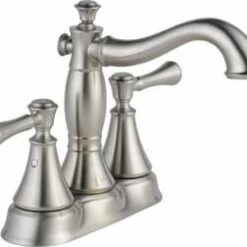 Promo 👍 Delta Faucet Cassidy™ Two Handle Centerset Bathroom Sink Faucet with Pop-Up Drain Assembly in Brilliance Stainless 👍