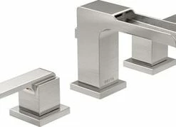 Outlet 👍 Delta Faucet Ara® Two Handle Widespread Waterfall Bathroom Sink Faucet in Stainless 🛒