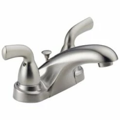 Discount 💯 Delta Faucet Foundations® Two Handle Centerset Bathroom Sink Faucet with Pop-Up Drain Assembly in Stainless 🎉