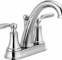 New ✔️ Delta Faucet Woodhurst™ Two Handle Centerset Bathroom Sink Faucet with Metal Pop-Up Drain in Polished Chrome 🔔