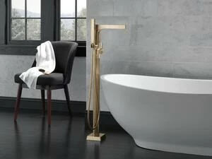 New ⌛ Delta Faucet Zura® Single Handle Lever Floor Mount Filler in Brilliance® Champagne Bronze (Trim Only) 👍 - Image 3