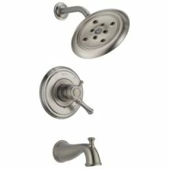 Flash Sale 🔥 Delta Faucet Cassidy™ Two Handle Single Function Bathtub & Shower Faucet in Brilliance® Stainless (Trim Only) 👏
