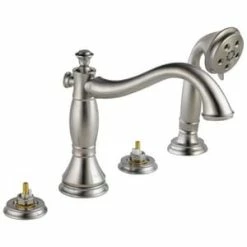 Hot Sale ✔️ Delta Faucet Cassidy™ No Handle Roman Tub Faucet in Stainless Trim Only ⭐