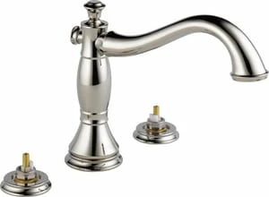 Deals 💯 Delta Faucet Cassidy™ Two Handle Roman Tub Faucet Trim less handles in Polished Nickel 🎁