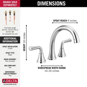 Brand new 👍 Delta Faucet Kayra™ Two Handle Roman Tub Faucet in Chrome (Trim Only) 🛒 - Image 3
