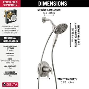 Cheap ❤️ Delta Faucet Kayra™ Two Handle Multi Function Shower Faucet in Brilliance® Stainless (Trim Only) 😀 - Image 2