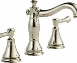Outlet 🛒 Delta Faucet Cassidy™ Two Handle Widespread Bathroom Sink Faucet with Pop-Up Drain Assembly in Polished Nickel 🥰