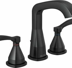 Promo 🤩 Delta Faucet Stryke® Two Handle Widespread Bathroom Sink Faucet with Metal Pop-Up Drain in Matte Black ⌛