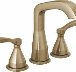 Flash Sale 😍 Delta Faucet Stryke® Two Handle Widespread Bathroom Sink Faucet with Metal Pop-Up Drain in Brilliance® Champagne Bronze 🧨