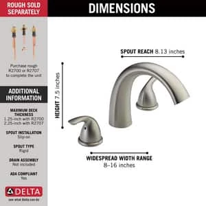 Deals 🌟 Delta Faucet Classic Two Handle Roman Tub Faucet in Brilliance Stainless Trim Only 😀 - Image 6