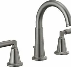 Outlet 👏 Delta Faucet Bowery™ Two Handle Widespread Bathroom Sink Faucet with Metal Pop-Up Drain in Black Stainless ⌛