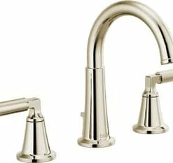 Buy 🔔 Delta Faucet Bowery™ Two Handle Widespread Bathroom Sink Faucet with Metal Pop-Up Drain in Polished Nickel ✨